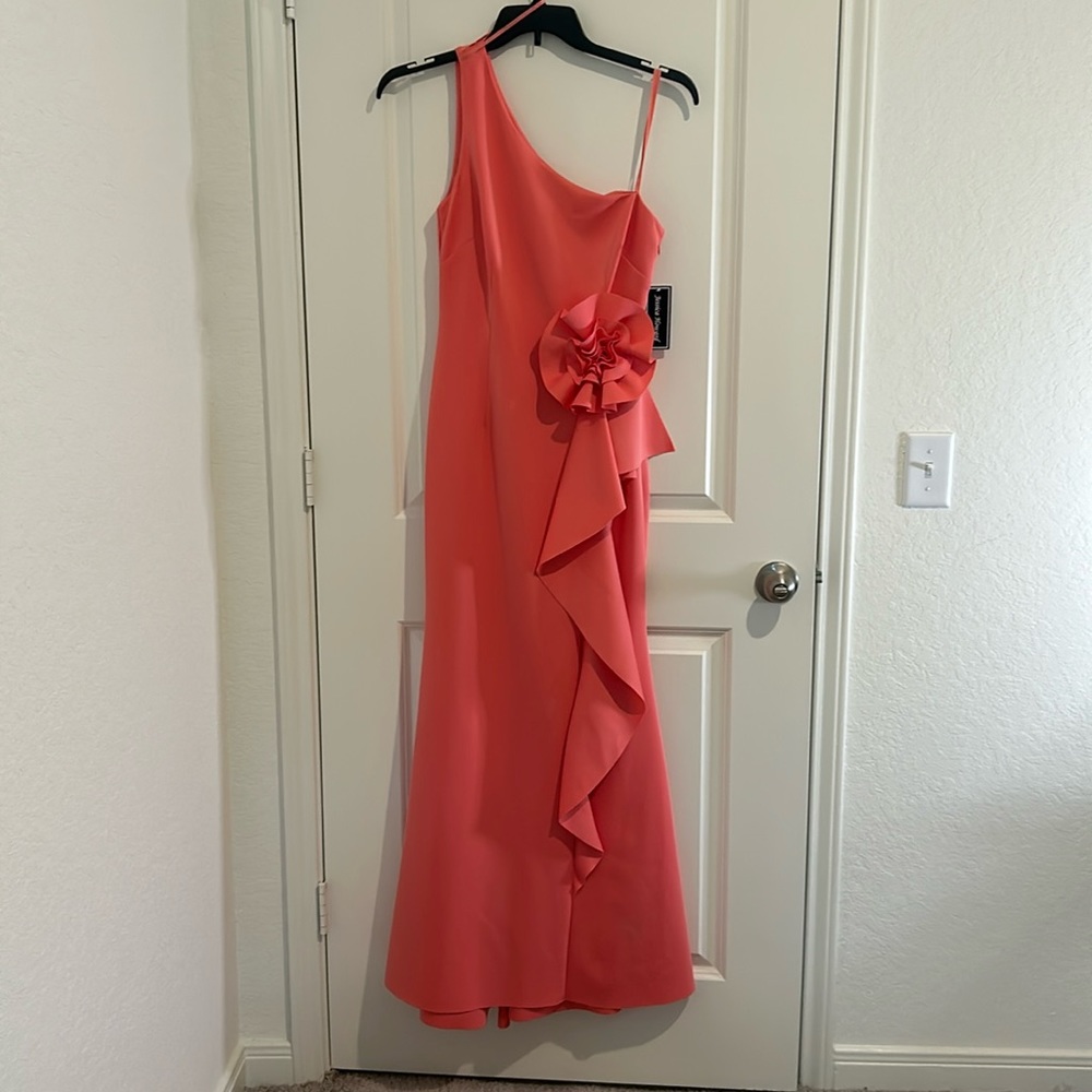Jessica Howard Coral One-Shoulder Prom Dress
